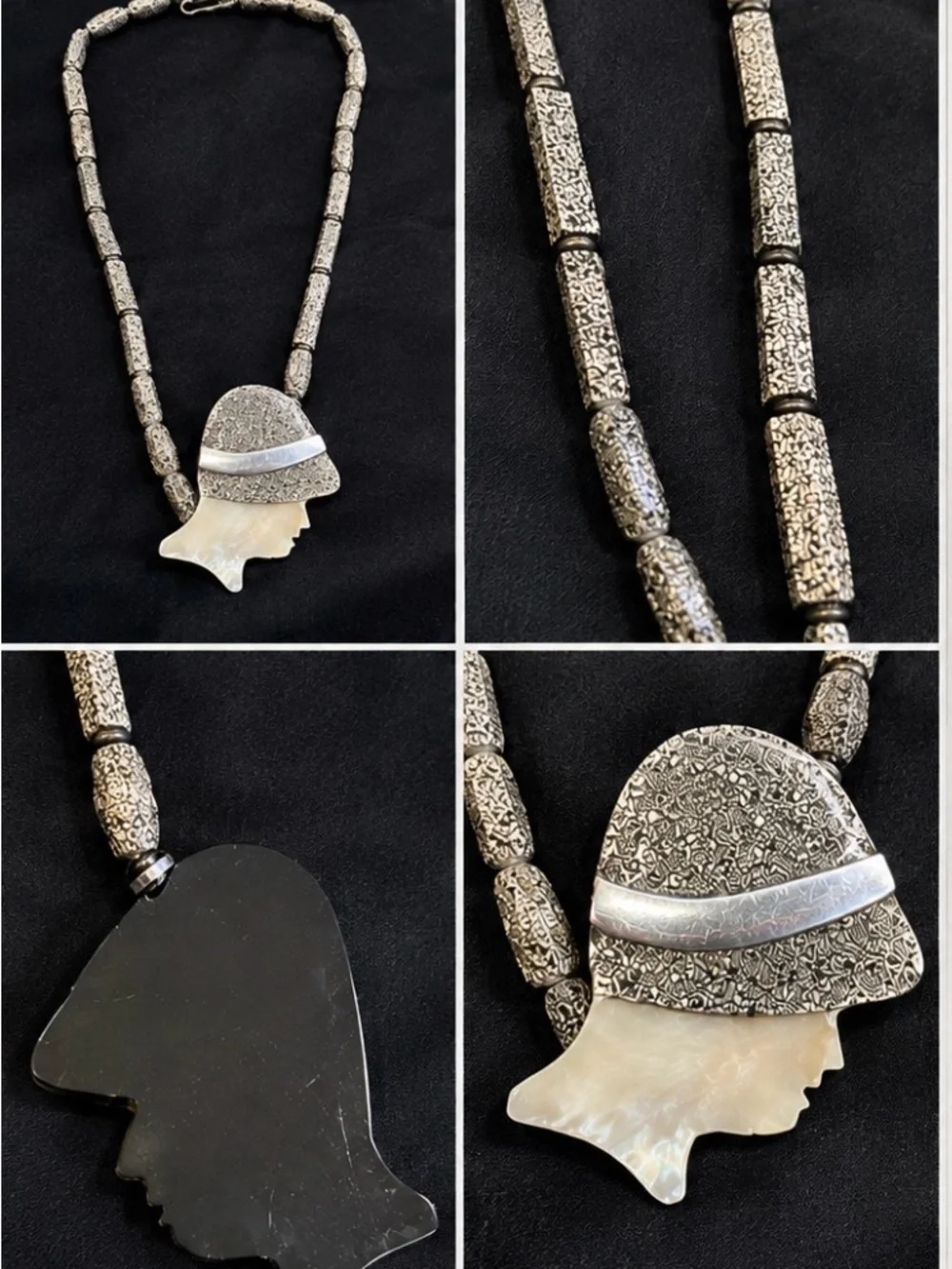 Lee Sands Mother of Pearl Flapper Girl Necklace - Gray & Black